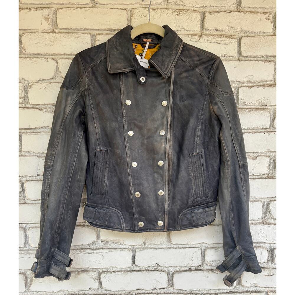 FREE PEOPLE Avis Distressed Lamb Leather Moto Jacket NWT S Small $498 - Picture 5 of 11